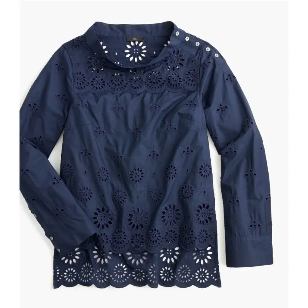 J. crew Funnelneck Eyelet Shirt In Navy